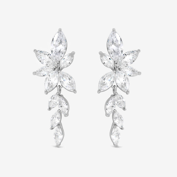 Jon Richard Rhodium Plated Crystal Leaf Drop Earrings