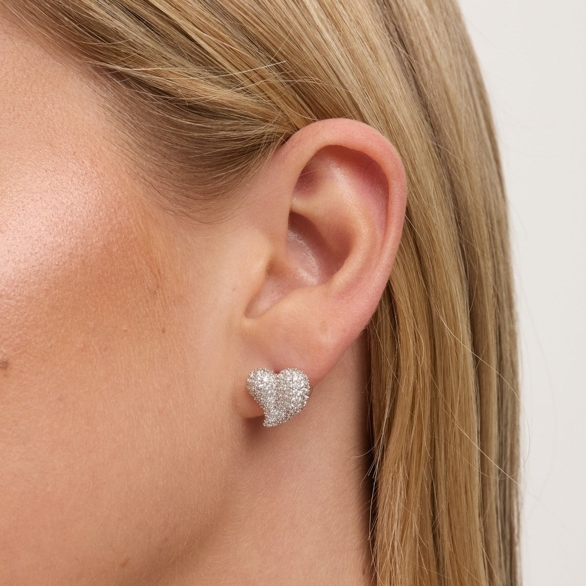 Jon Richard Rhodium Plated Pave Heart Stud Earrings