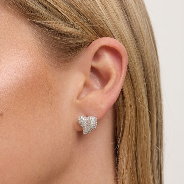 Jon Richard Rhodium Plated Pave Heart Stud Earrings