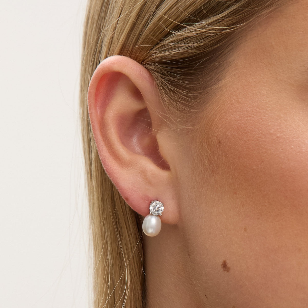 Jon Richard Rhodium Plated Crystal and Fresh Water Pearl Drop Earrings