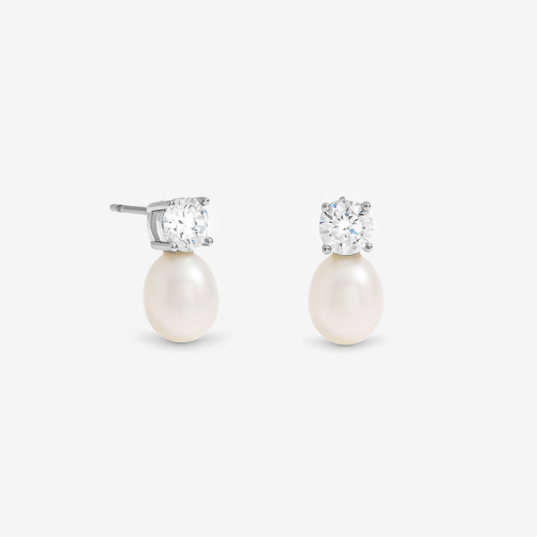 Jon Richard Rhodium Plated Crystal and Fresh Water Pearl Drop Earrings