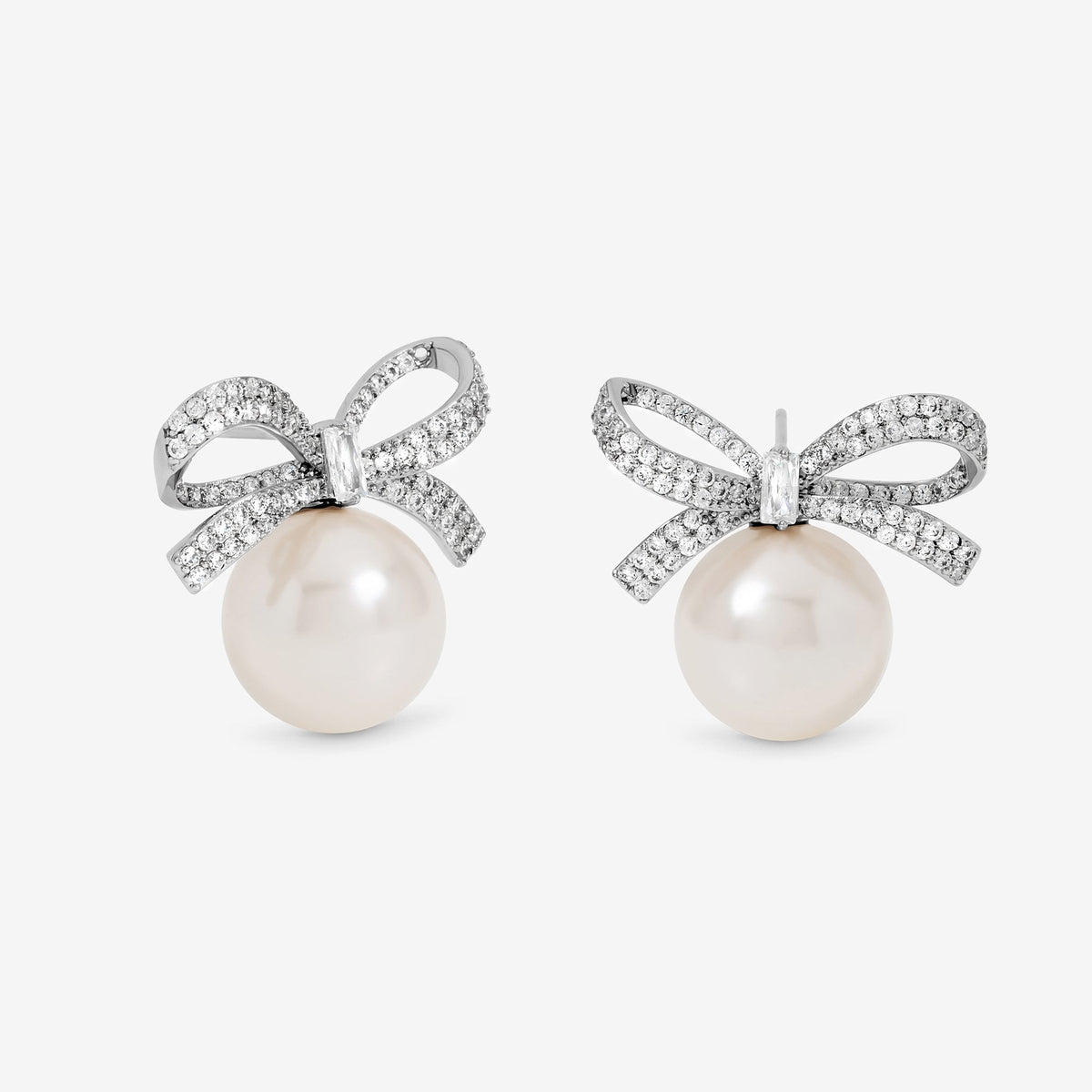 Jon Richard Rhodium Plated Crystal Bow and Pearl Earrings