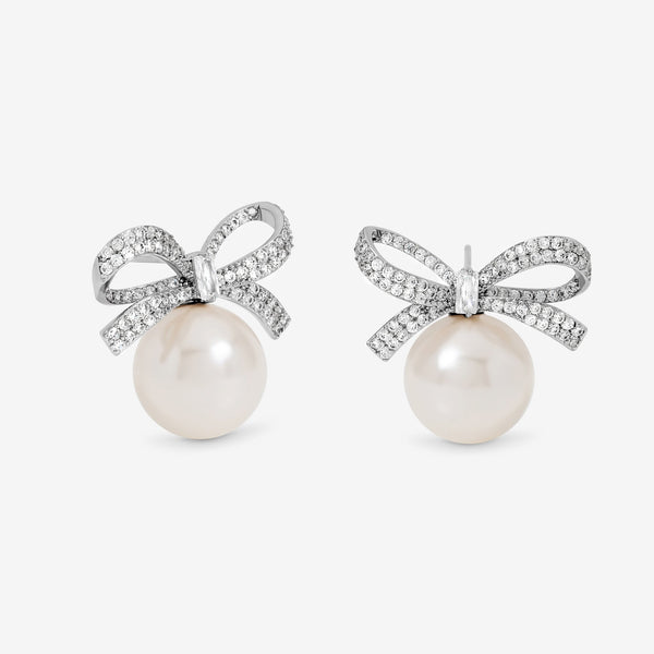 Jon Richard Rhodium Plated Crystal Bow and Pearl Earrings