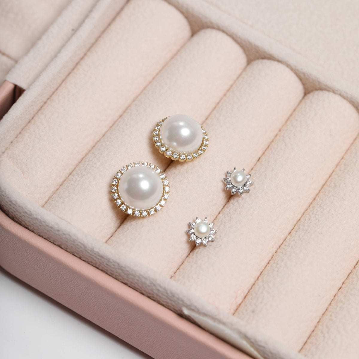 Jon Richard Rhodium Plated Mini Pearl and Crystal Earrings