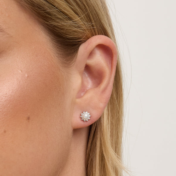 Jon Richard Rhodium Plated Mini Pearl and Crystal Earrings