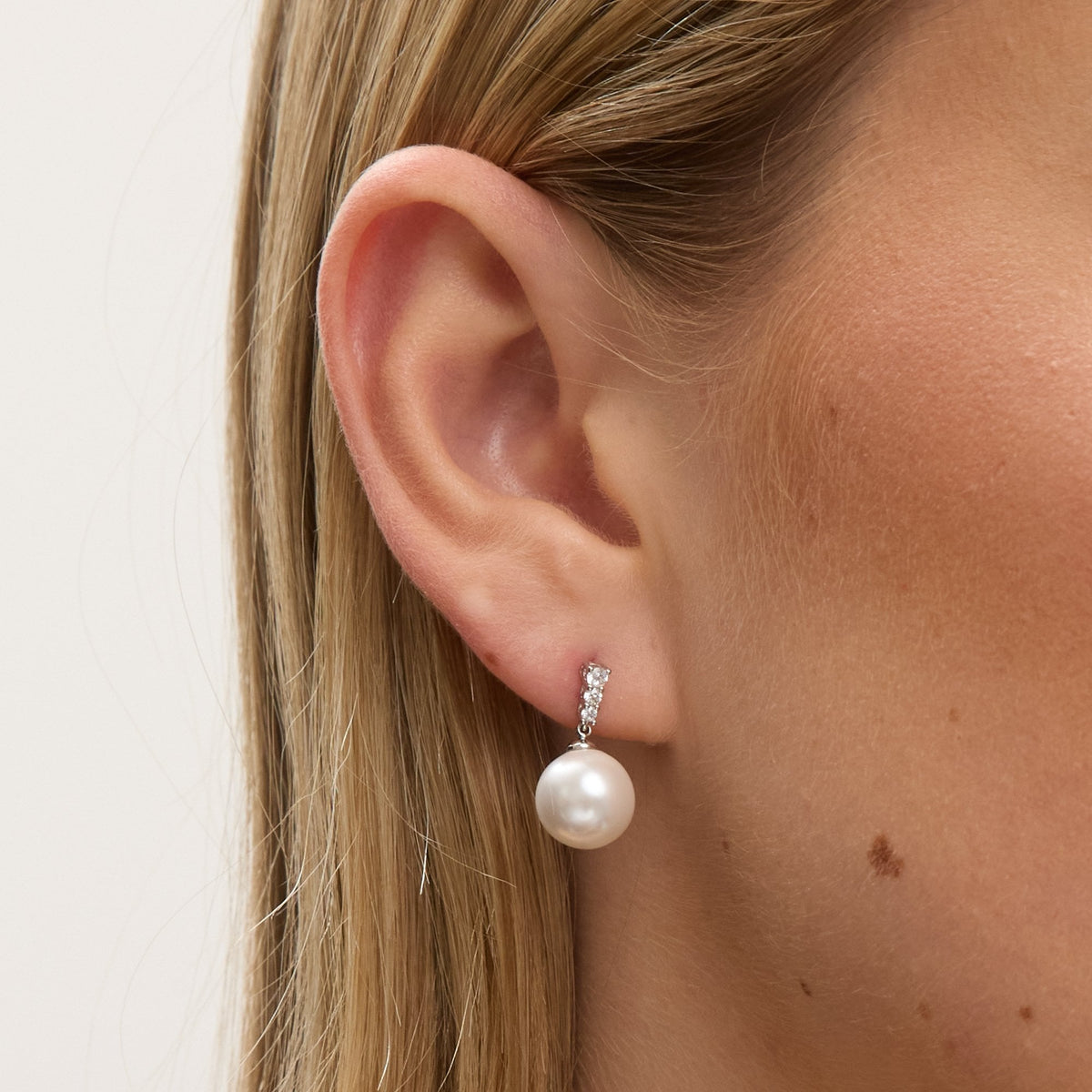 Jon Richard Rhodium Plated Crystal Stick and Pearl Earrings