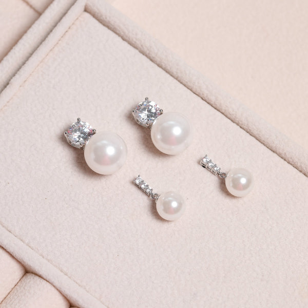 Jon Richard Rhodium Plated Crystal Stick and Pearl Earrings