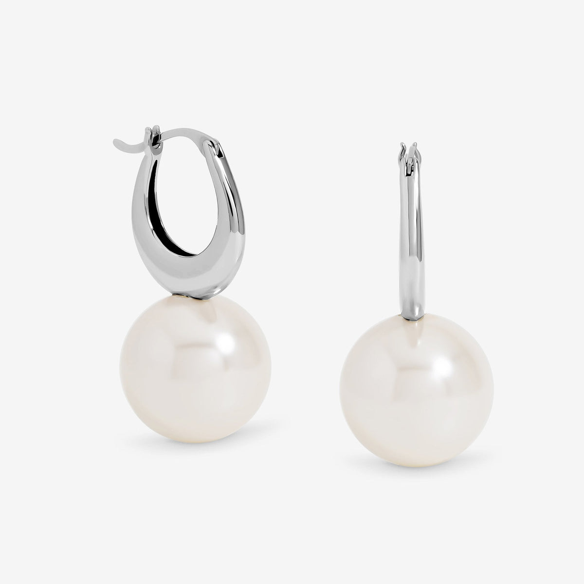 Jon Richard Rhodium Plated Polished and Pearl Hoop Earrings