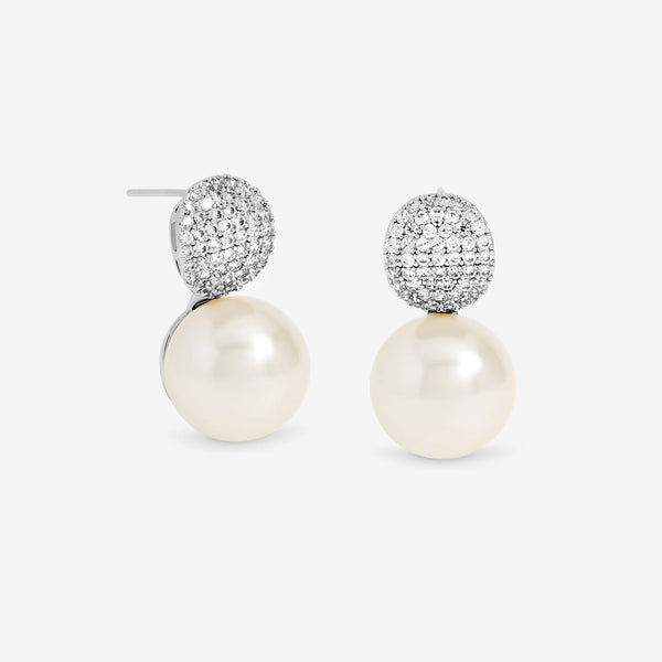 Jon Richard Rhodium Plated Pave and Pearl Drop Earrings