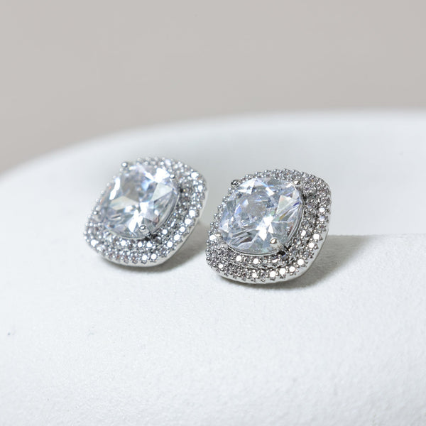 Jon Richard Rhodium Plated Large Square Halo Clip On Earrings