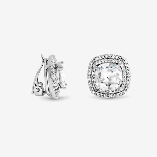 Jon Richard Rhodium Plated Large Square Halo Clip On Earrings