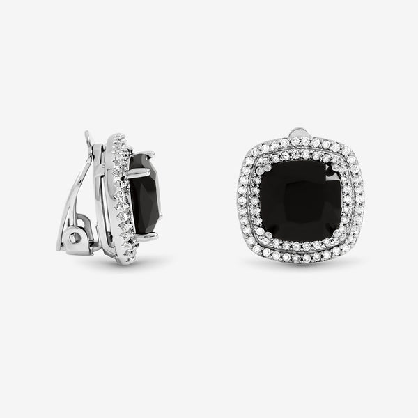 Jon Richard Rhodium Plated Large Sqaure Jet Halo Stud Earrings