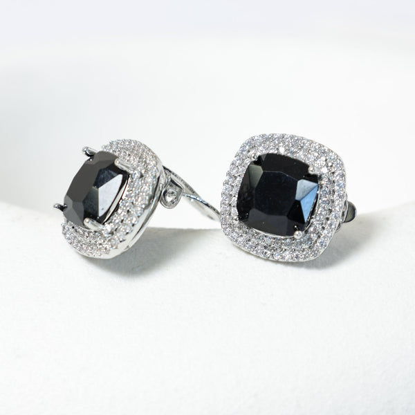 Jon Richard Rhodium Plated Large Sqaure Jet Halo Stud Earrings