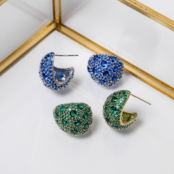 Jon Richard Rhodium Plated Pave and Sapphire Dome Earrings