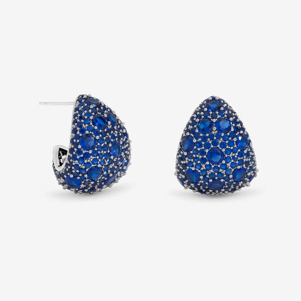 Jon Richard Rhodium Plated Pave and Sapphire Dome Earrings