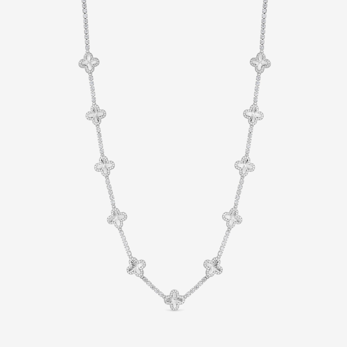 Jon Richard Rhodium Plated and Diamond Cut Station Clover Necklace - Gift Box