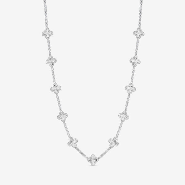 Jon Richard Rhodium Plated and Diamond Cut Station Clover Necklace - Gift Box