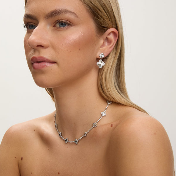 Jon Richard Rhodium Plated and Diamond Cut Station Clover Necklace - Gift Box