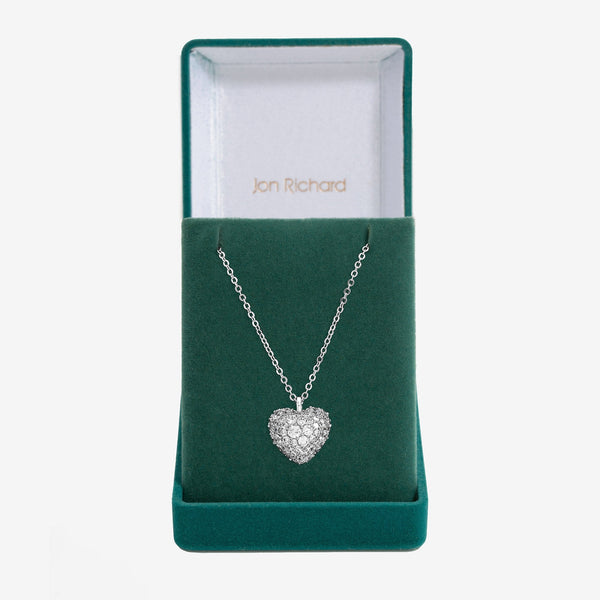 Jon Richard Rhodium Plated and Pave Heart Pendant - Gift Box