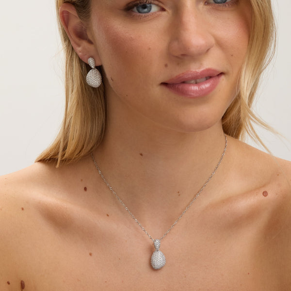 Jon Richard Rhodium Plated and Cubic Zirconia Drop Dome Pendant - Gift Box