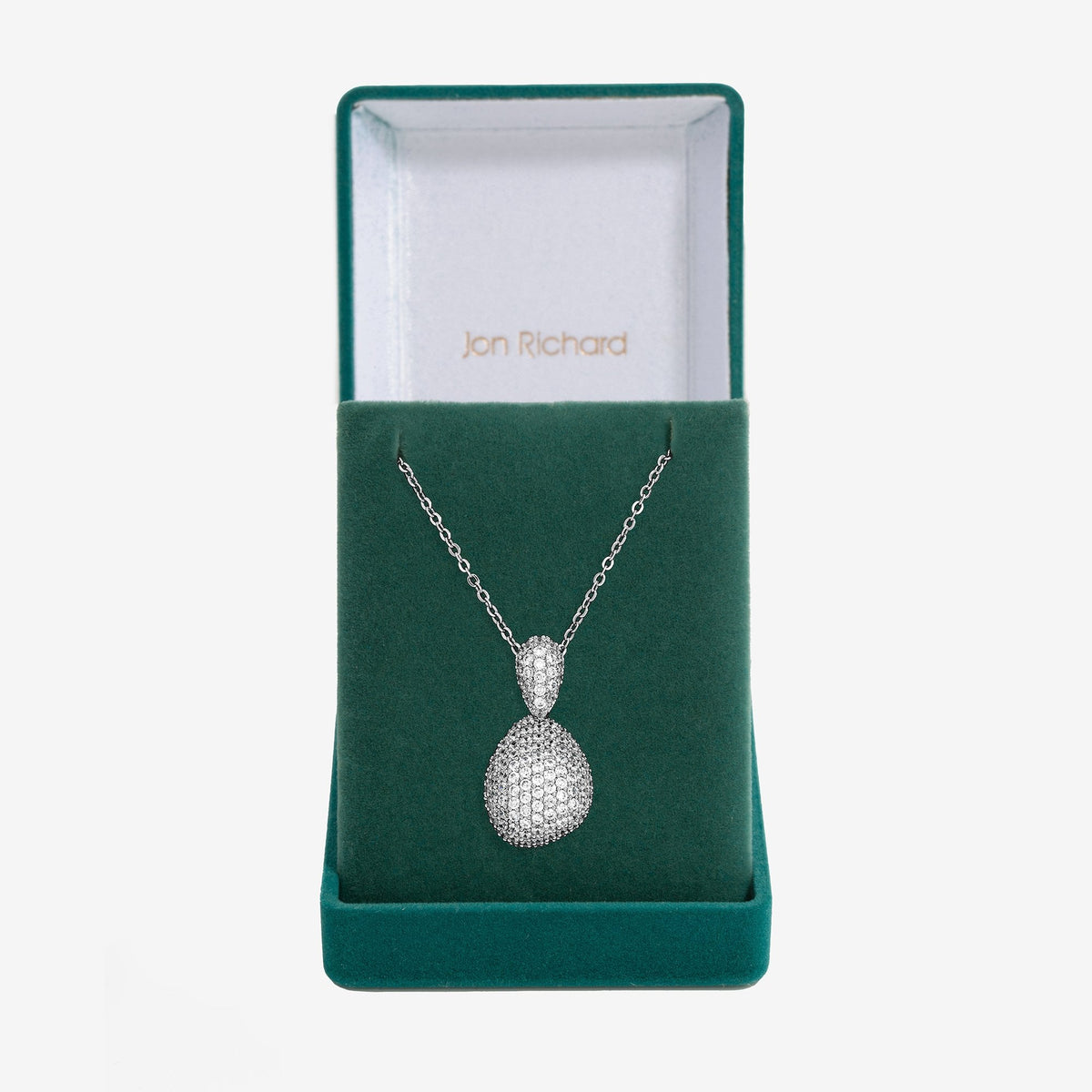Jon Richard Rhodium Plated and Cubic Zirconia Drop Dome Pendant - Gift Box