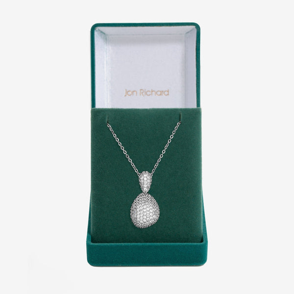 Jon Richard Rhodium Plated and Cubic Zirconia Drop Dome Pendant - Gift Box