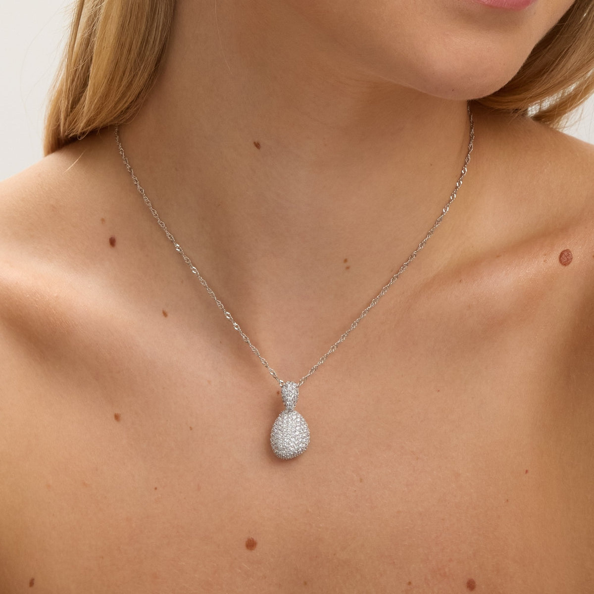 Jon Richard Rhodium Plated and Cubic Zirconia Drop Dome Pendant - Gift Box