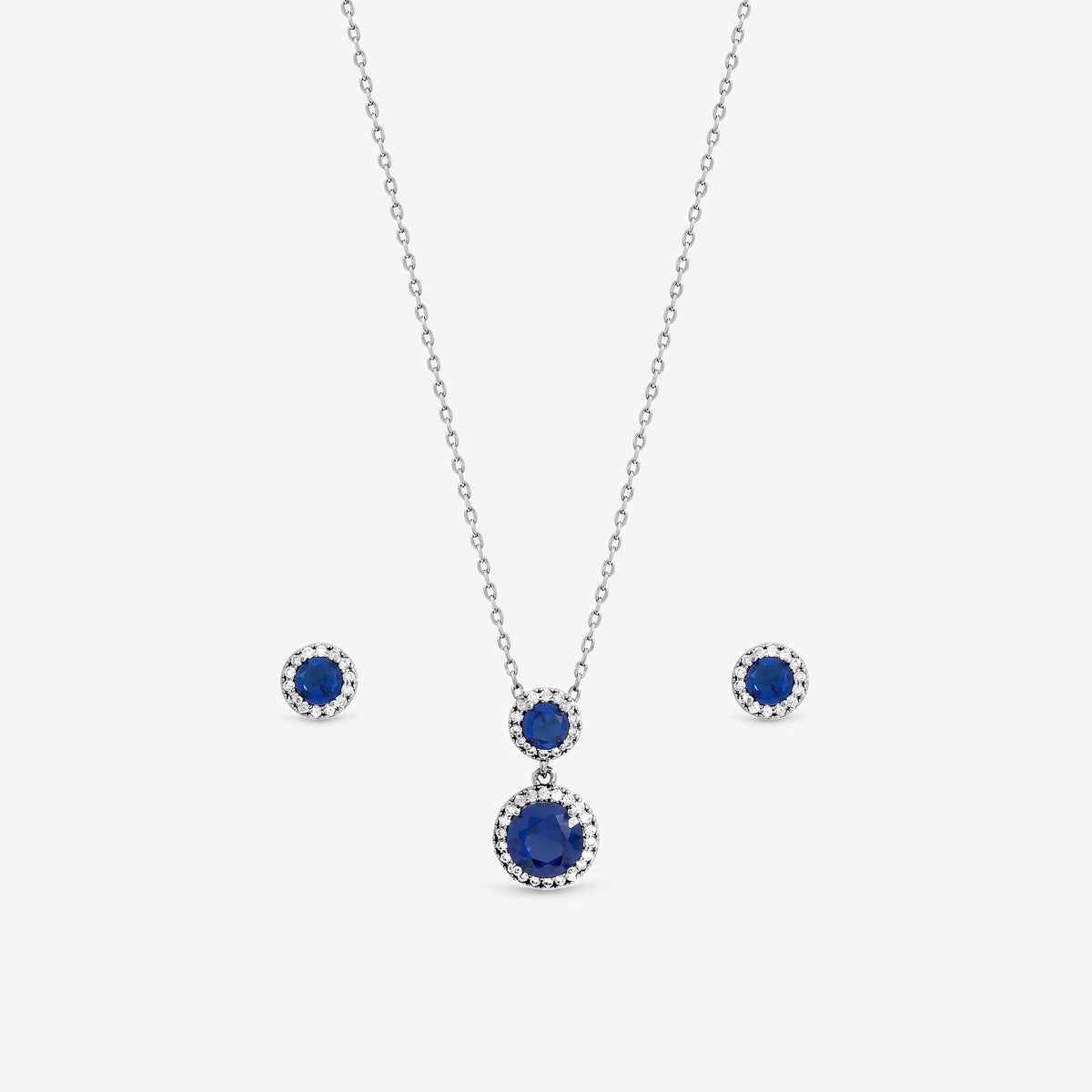 Jon Richard Rhodium Plated and Cubic Zirconia Double Halo Sapphire Drop Set - Gift Box