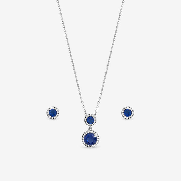 Jon Richard Rhodium Plated and Cubic Zirconia Double Halo Sapphire Drop Set - Gift Box