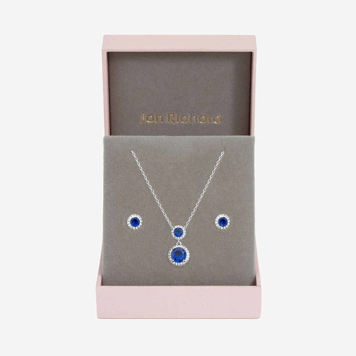 Jon Richard Rhodium Plated and Cubic Zirconia Double Halo Sapphire Drop Set - Gift Box