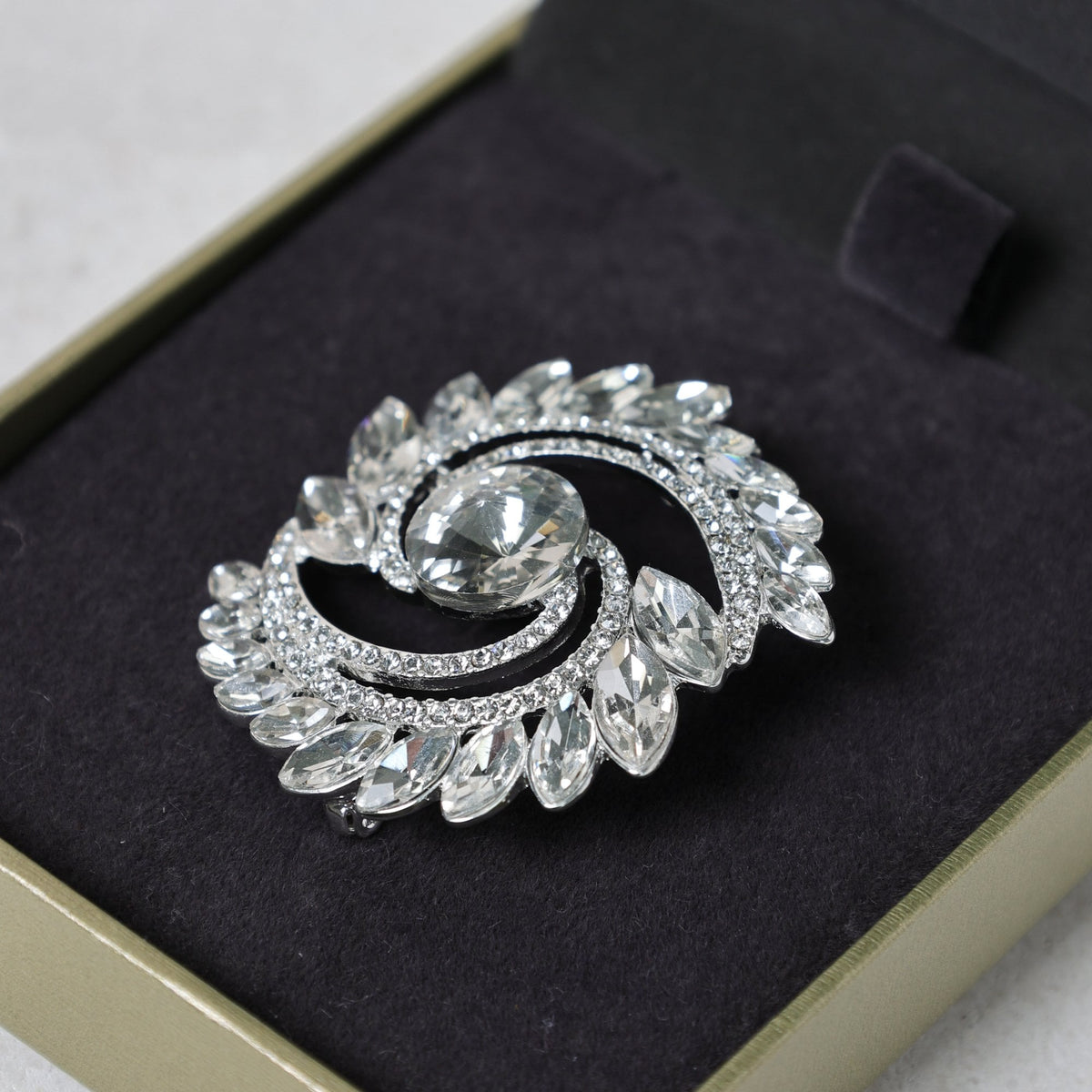 Jon Richard Silver Plated Mixed Crystal Swirl Brooch - Gift Box
