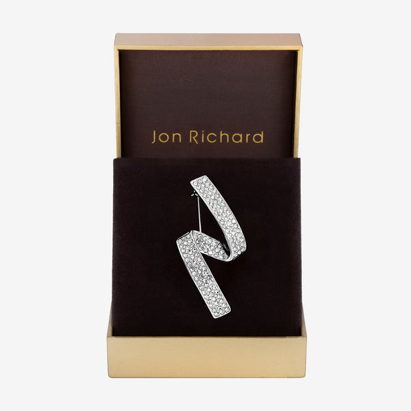 Jon Richard Silver Plated Contempoary Pave Brooch - Gift Box