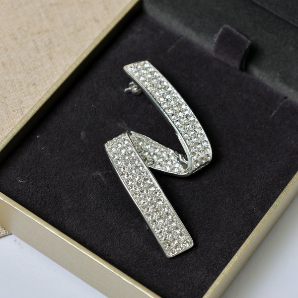 Jon Richard Silver Plated Contempoary Pave Brooch - Gift Box