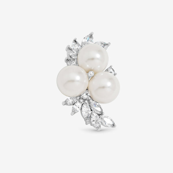 Jon Richard Silver Plated Pearl and Crystal Cluster Brooch - Gift Box