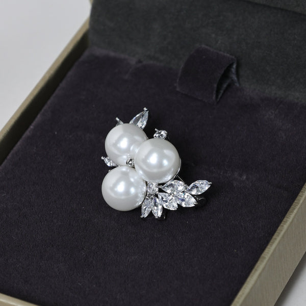 Jon Richard Silver Plated Pearl and Crystal Cluster Brooch - Gift Box