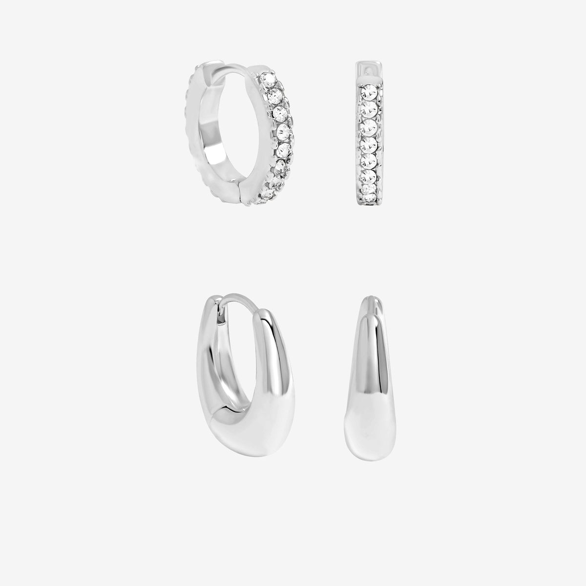 Jon Richard Silver Plated Polished and Pave Hoops - Pack of 2