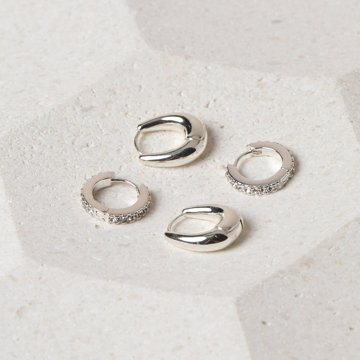 Jon Richard Silver Plated Polished and Pave Hoops - Pack of 2