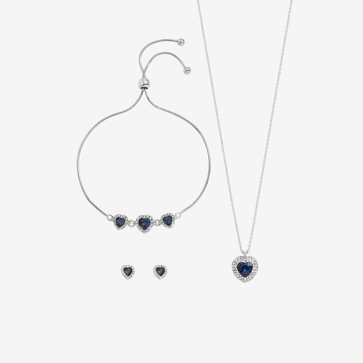 Jon Richard Silver Plated and Sapphire Heart Trio Set - Gift Box