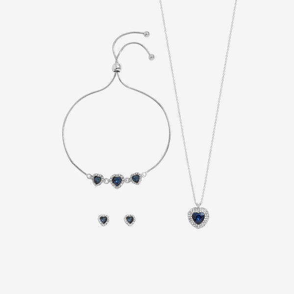 Jon Richard Silver Plated and Sapphire Heart Trio Set - Gift Box
