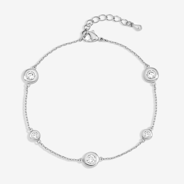 Jon Richard Silver Plated and Cubic Zirconia Bezel Station Bracelet