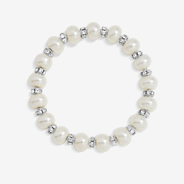 Jon Richard Silver Plated and Pave Pearl Stretch Bracelet
