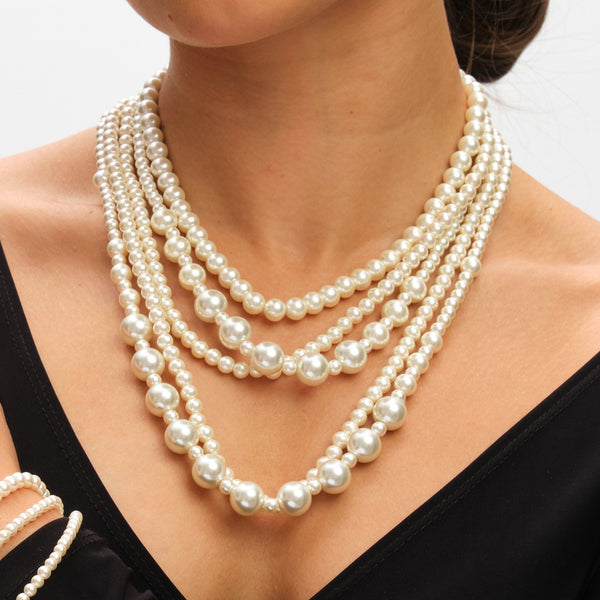 Mood Cream Pearl Multi Row Statement Necklace