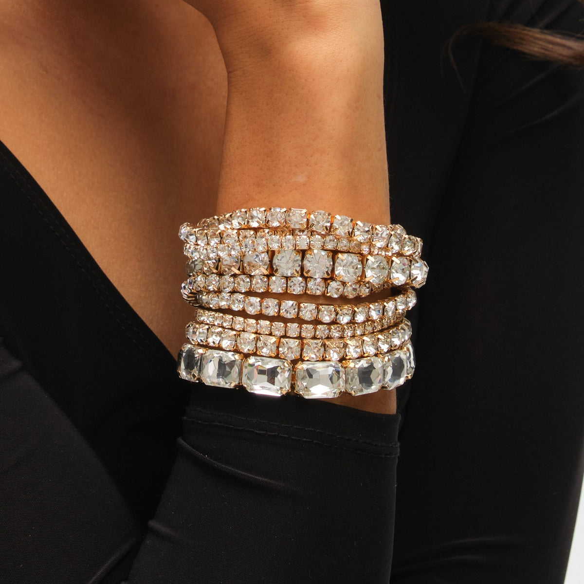 Mood Gold Crystal Multipack Stretch Bracelets - Pack of 7