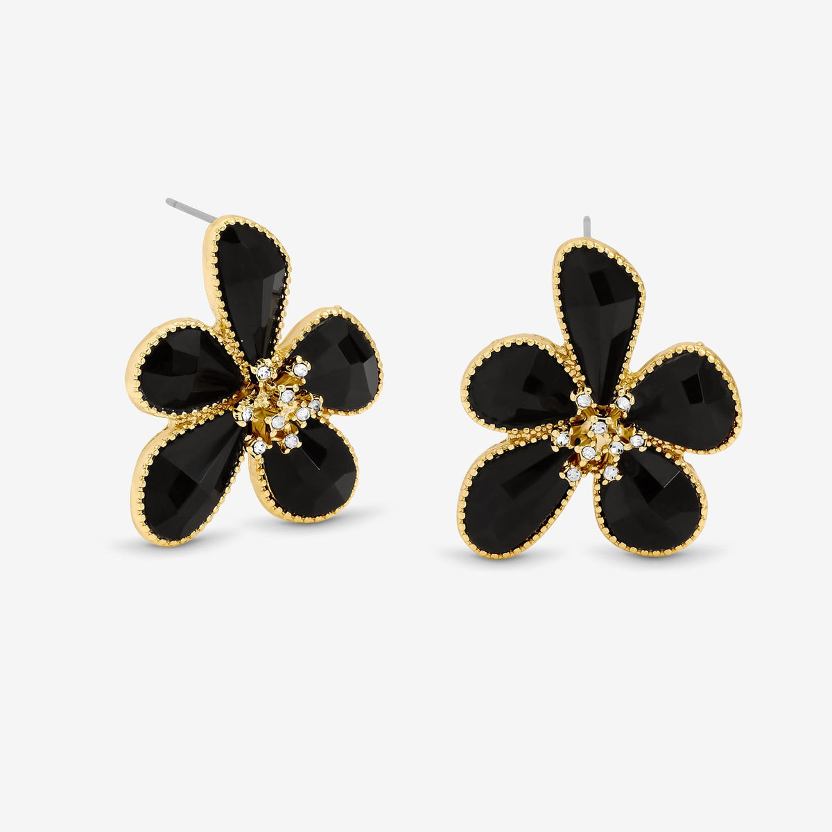 Mood Gold Jet Glass Facet Flower Stud Earrings