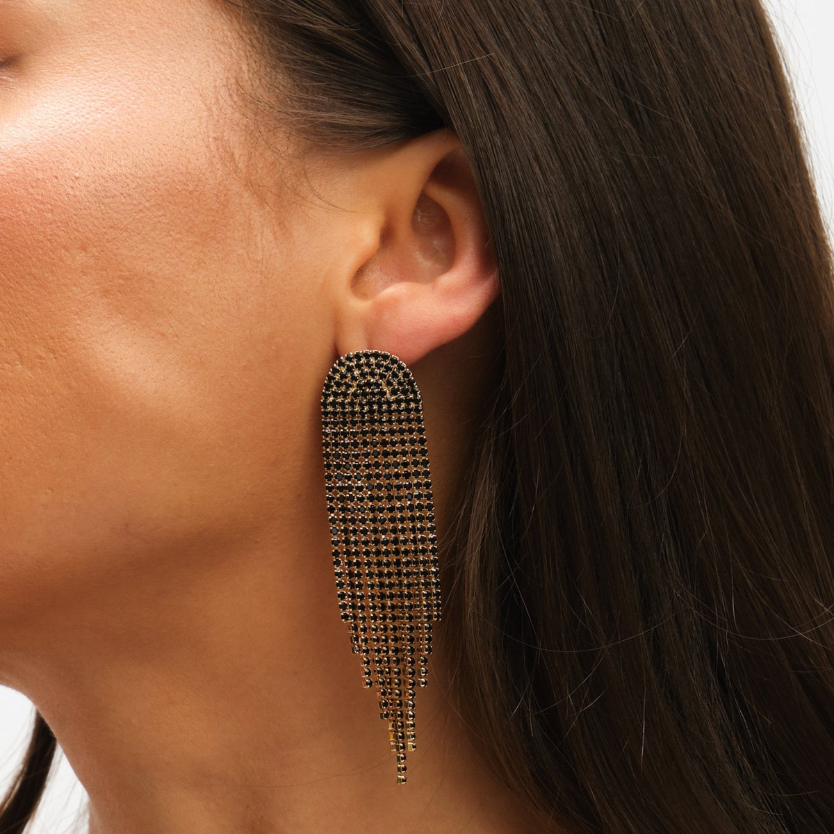 Mood Gold & Jet Crystal Tassel Statement Drop Earrings