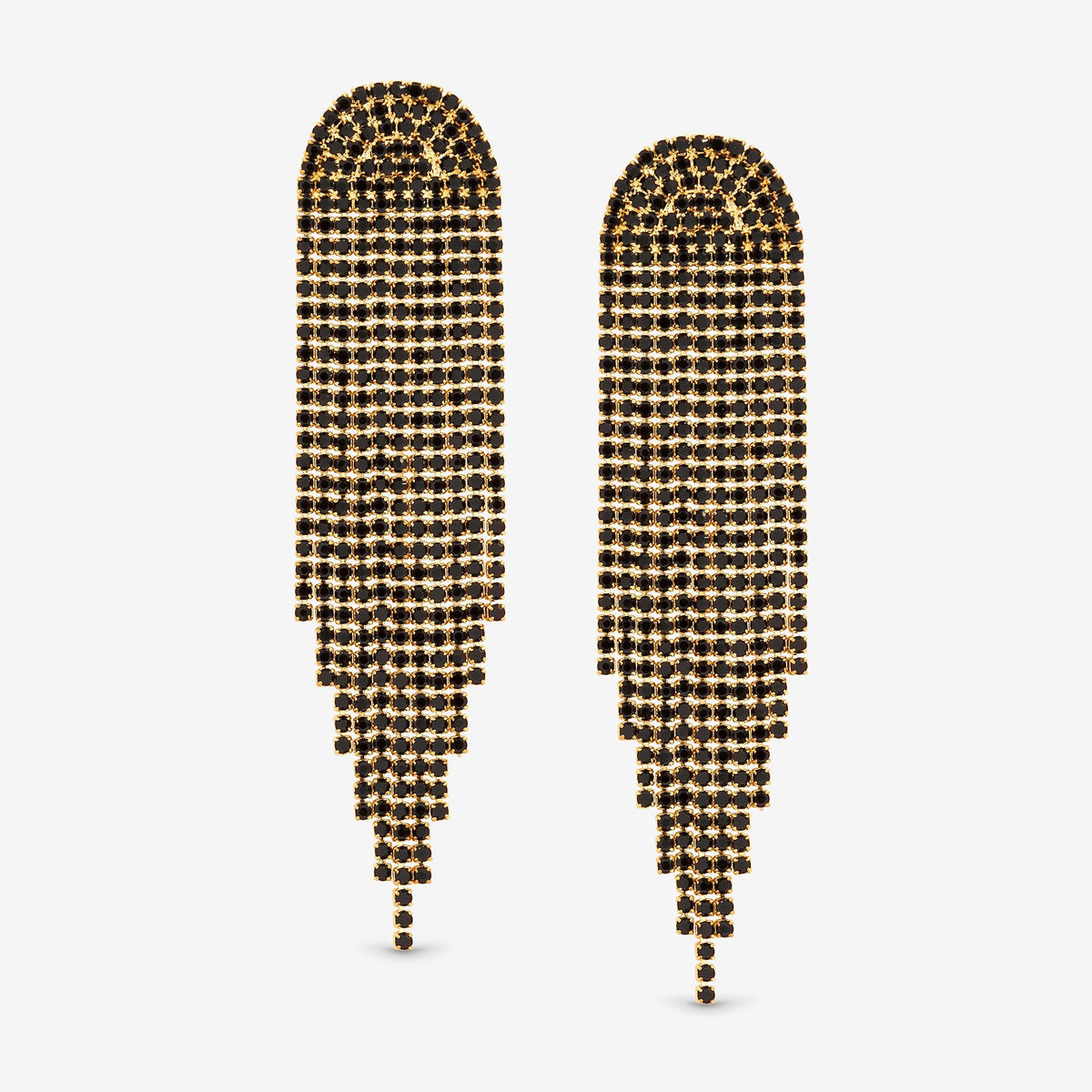 Mood Gold & Jet Crystal Tassel Statement Drop Earrings