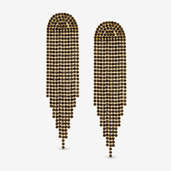 Mood Gold & Jet Crystal Tassel Statement Drop Earrings