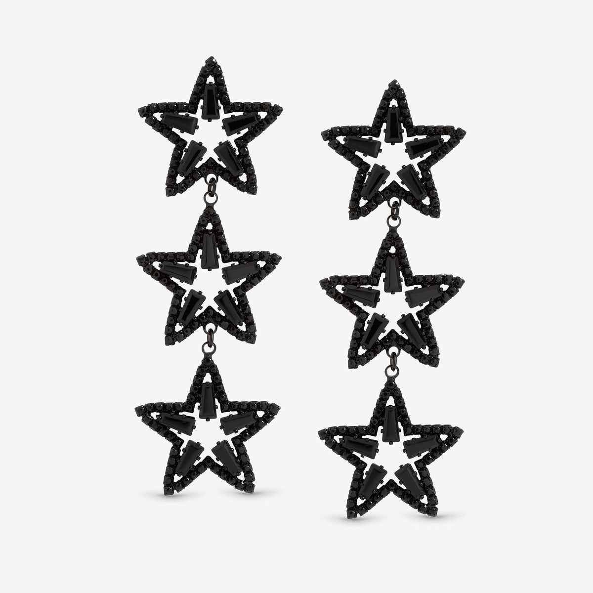 Mood Jet Crystal Triple Star Statement Drop Earrings