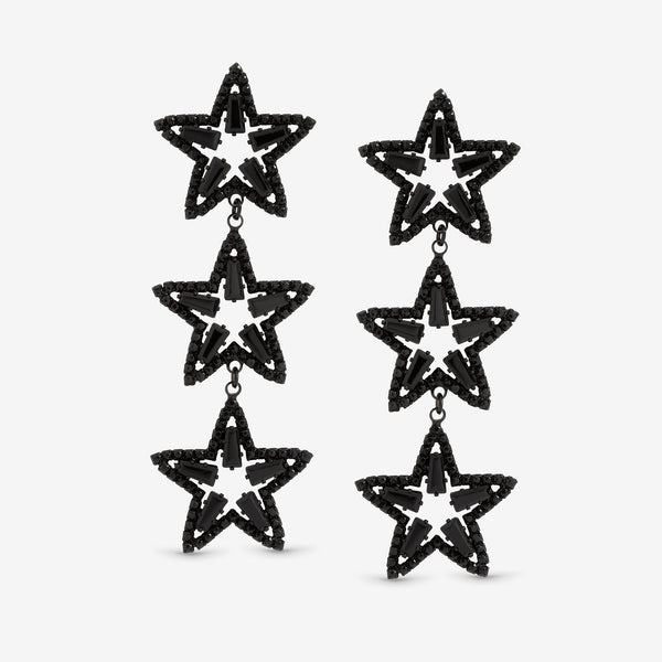 Mood Jet Crystal Triple Star Statement Drop Earrings
