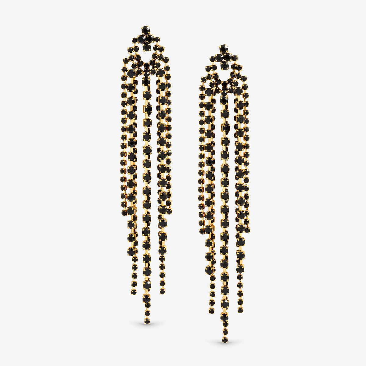 Mood Jet Crystal Multi Strand Long Statement Drop Earrings